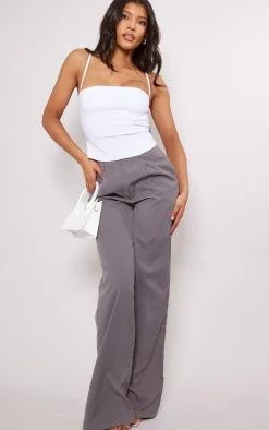 White Stretch Woven Spaghetti Strap Bust Detail Crop Top