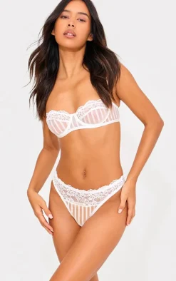 White Stripe Mesh Underwired Bra