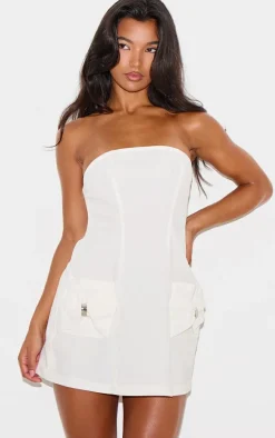 White Structured Bow Detail Mini Dress