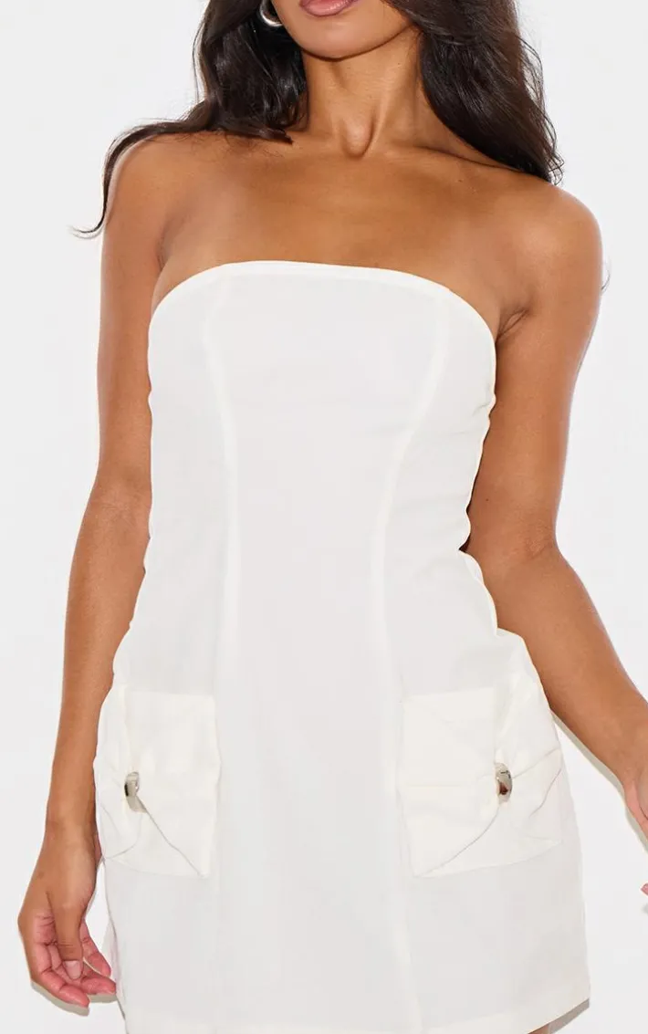 White Structured Bow Detail Mini Dress