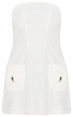 White Structured Bow Detail Mini Dress