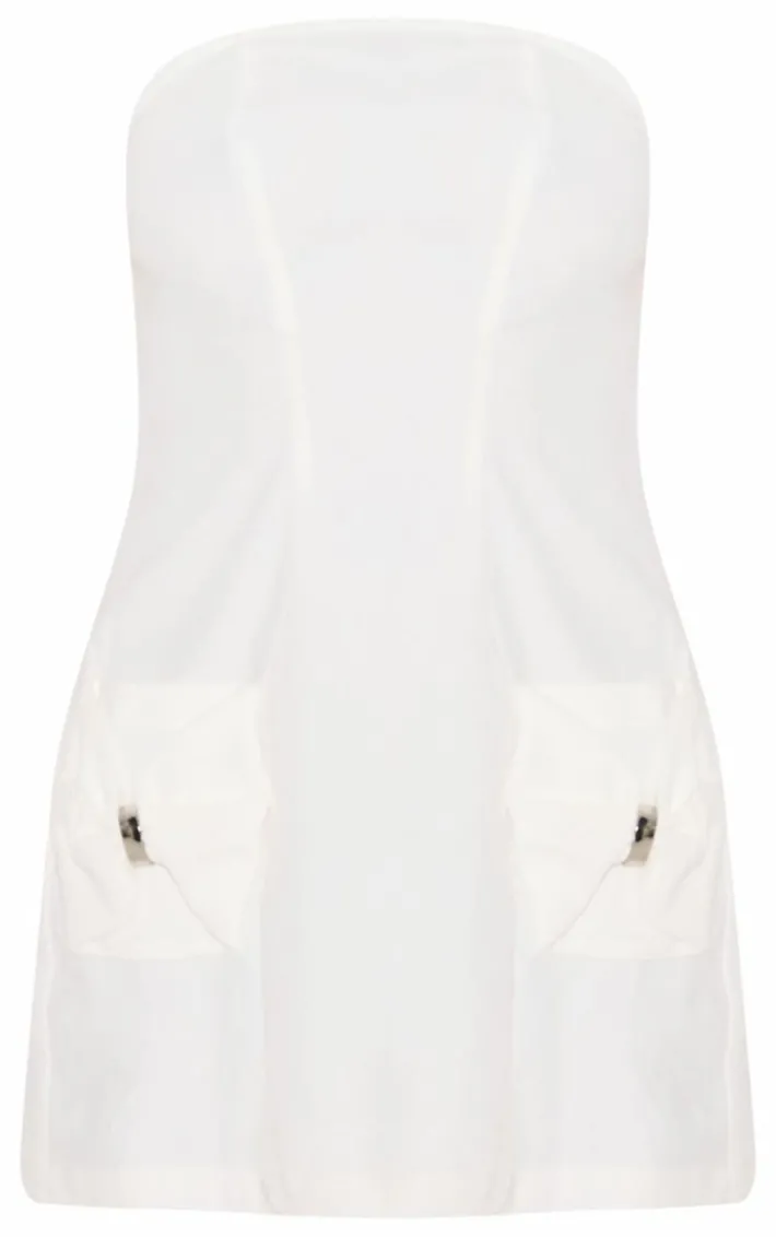 White Structured Bow Detail Mini Dress