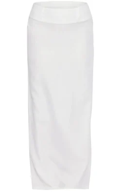 White Structured Linen Look Belt Loop Detail Maxi Skirt