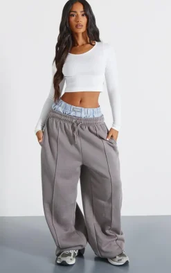 White Structured Snatched Ribbed Round Neck Long Sleeve Crop Top