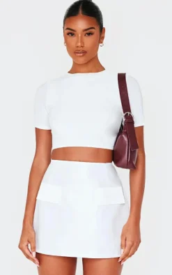 White Structured Woven Pocket A Line Skirt