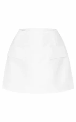 White Structured Woven Pocket A Line Skirt