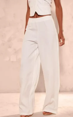White Tailored Mid Rise Wide Leg Pants