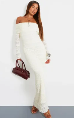 White Textured Bardot Maxi Dress