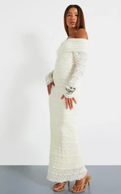 White Textured Bardot Maxi Dress