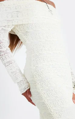 White Textured Bardot Maxi Dress