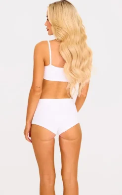 White Textured Bralette And Boxer Lingerie Set