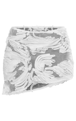 White Textured Chiffon Asymmetric Mini Skirt