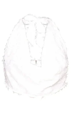 White Textured Chiffon Extreme Cowl Neck Crop Top