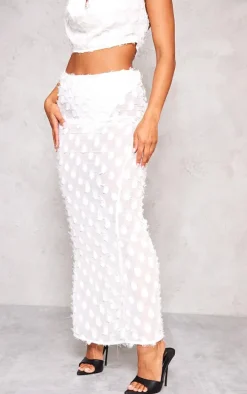 White Textured Chiffon Low Rise Maxi Skirt