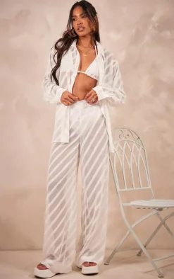 White Textured Chiffon Oversized Wide Leg Pants