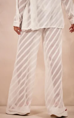 White Textured Chiffon Oversized Wide Leg Pants