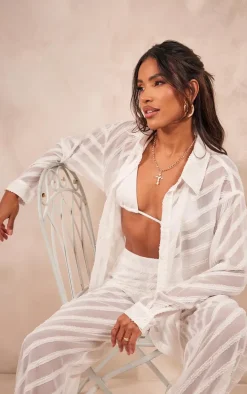 White Textured Chiffon Oversized Wide Leg Pants