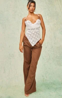 White Textured Chiffon Pointed Hem Cowl Long Top