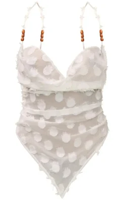 White Textured Chiffon Pointed Hem Cowl Long Top