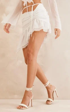 White Textured Chiffon Ruffle Hem Mini Skirt