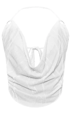 White Textured Cowl Neck Top