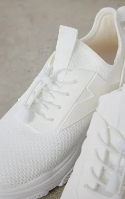 White Textured Drawstring Lace Sneakers