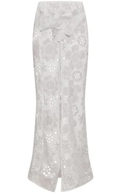 White Textured Flower Maxi Beach Skirt