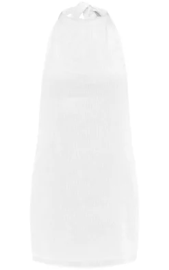 White Textured Halterneck Shift Dress