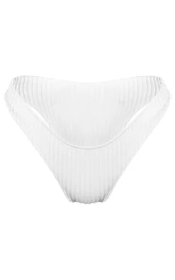 White Textured High Leg Bikini Bottoms
