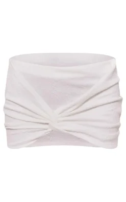 White Textured Jersey Knot Front Mini Skirt