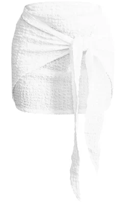 White Textured Jersey Oversized Knot Front Mini Skirt