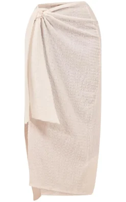 White Textured Jersey Wrap Knot Side Midaxi Skirt