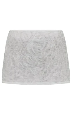 White Textured Low Rise Mini Beach Skirt