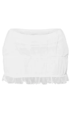 White Textured Mesh Ruched Mini Skirt