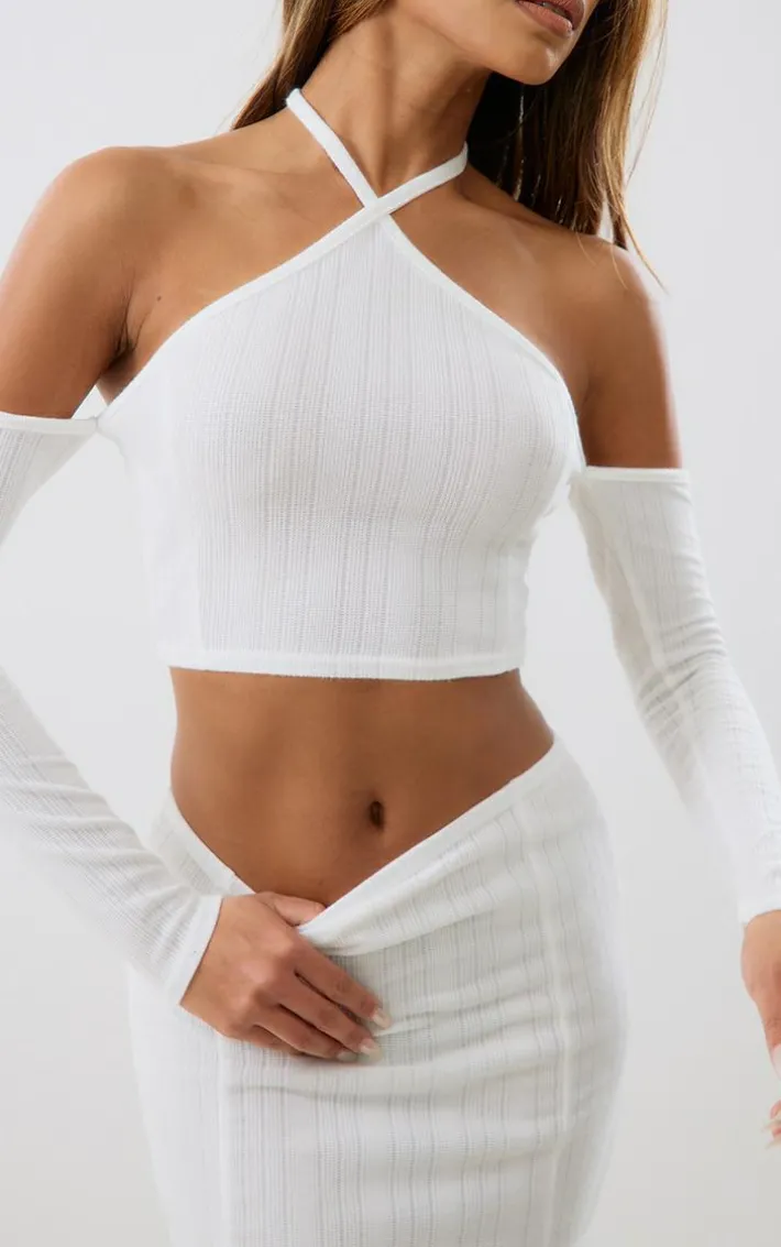 White Textured Mini Skirt