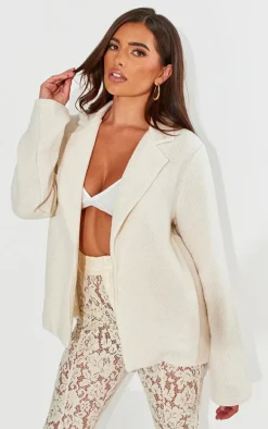 White Textured Oversized Structured Minimal Blazer