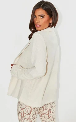 White Textured Oversized Structured Minimal Blazer