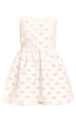 White Textured Polka Dot Corset Mini Dress