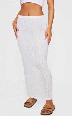 White Textured Rib Maxi Skirt