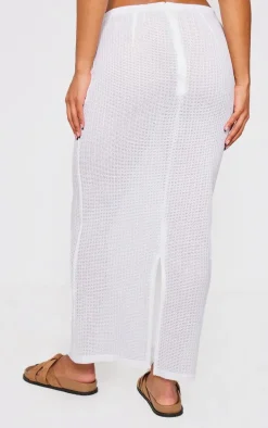 White Textured Rib Maxi Skirt