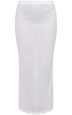 White Textured Rib Maxi Skirt