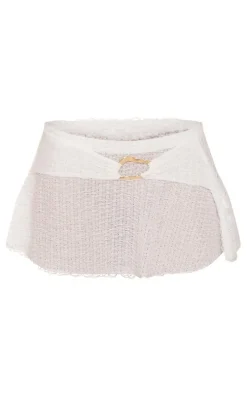 White Textured Ring Detail Micro Mini Skirt