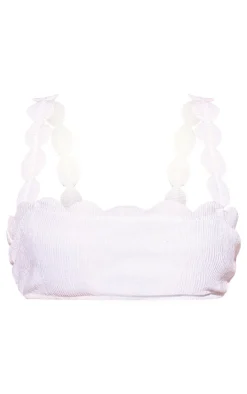 White Textured Scallop Edge Bikini Top