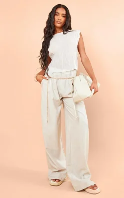 White Textured Sheer Crew Neck Sleeveless Top
