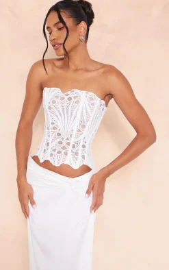 White Textured Sheer Floral Lace Corset
