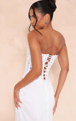 White Textured Sheer Floral Lace Corset