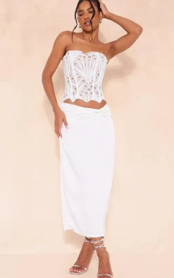 White Textured Sheer Floral Lace Corset