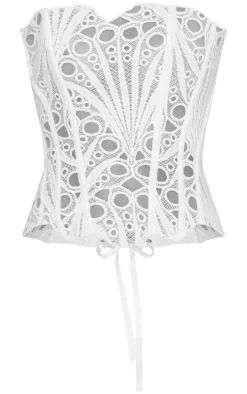 White Textured Sheer Floral Lace Corset