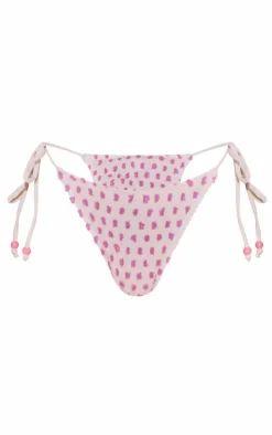 White Textured Spot Tie Side Bikini Bottoms