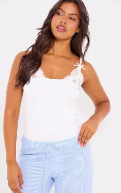 White Textured Stretch Lace Bust Cami